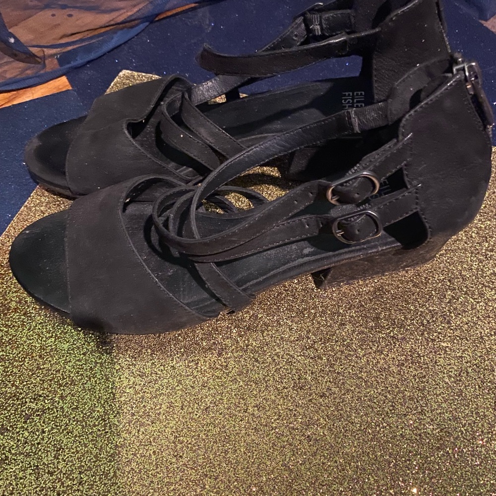 EILEEN FISHER SUEDE LEATHER STRAPPY EDGY CLASSIC BLOCK HEEL Sandals GORG - Picture 9 of 15